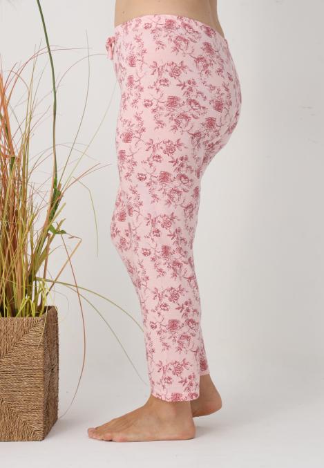 Pantaloni de Pijama Dama Lungi,Big Size,Culoare Roz cu Trandafir Rosu, Engros